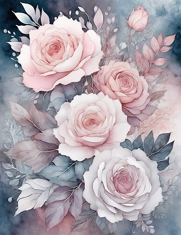 Watercolor Blush Rose Digital Paper Set: Scrapbooking JPGs (Digital Download) — image 2