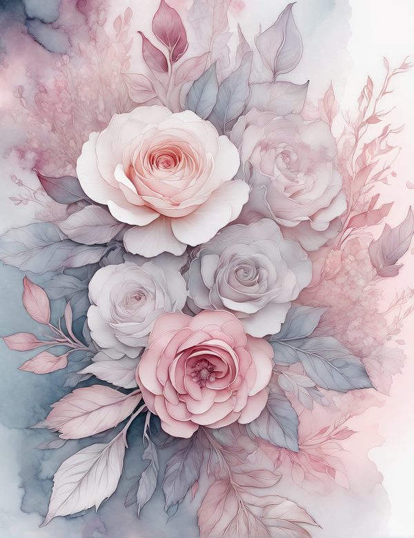 Watercolor Blush Rose Digital Paper Set: Scrapbooking JPGs (Digital Download) — image 3