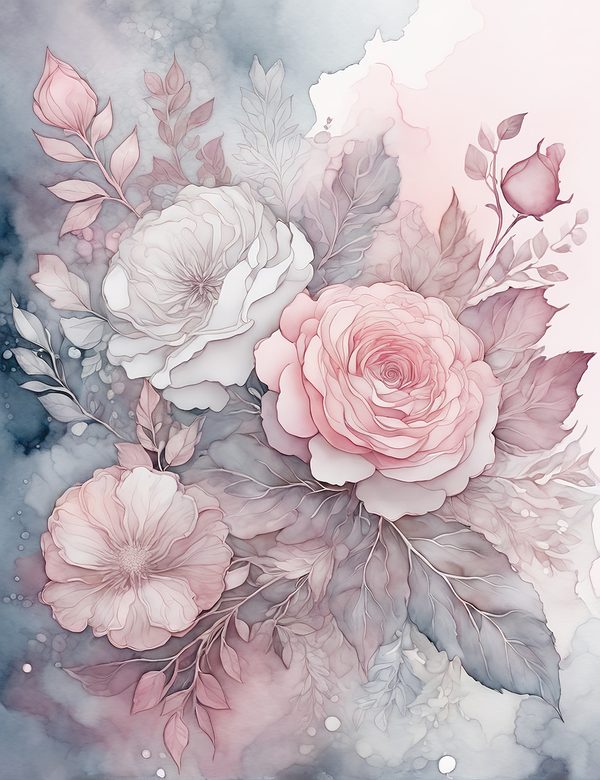 Watercolor Blush Rose Digital Paper Set: Scrapbooking JPGs (Digital Download) — image 4