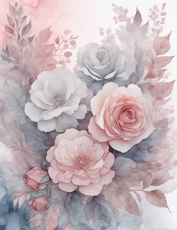 Watercolor Blush Rose Digital Paper Set: Scrapbooking JPGs (Digital Download) — image 5