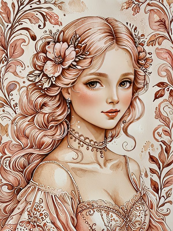 Watercolor Vintage Portrait Digital Paper: Beige & Blush Floral Accents (10 JPGs) — image 3