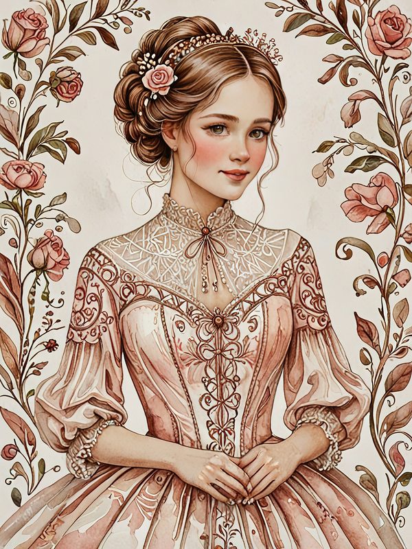 Watercolor Vintage Portrait Digital Paper: Beige & Blush Floral Accents (10 JPGs) — image 4
