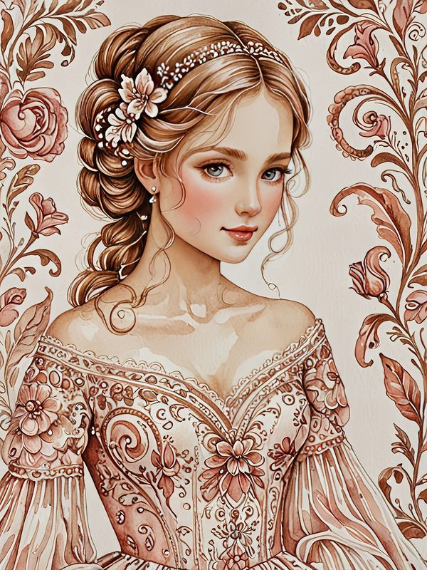 Watercolor Vintage Portrait Digital Paper: Beige & Blush Floral Accents (10 JPGs) — image 6
