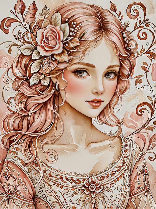 Watercolor Vintage Portrait Digital Paper: Beige & Blush Floral Accents (10 JPGs) — image 7