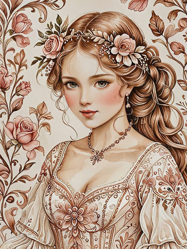 Watercolor Vintage Portrait Digital Paper: Beige & Blush Floral Accents (10 JPGs) — image 8