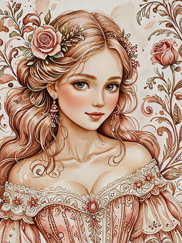Watercolor Vintage Portrait Digital Paper: Beige & Blush Floral Accents (10 JPGs) — image 9