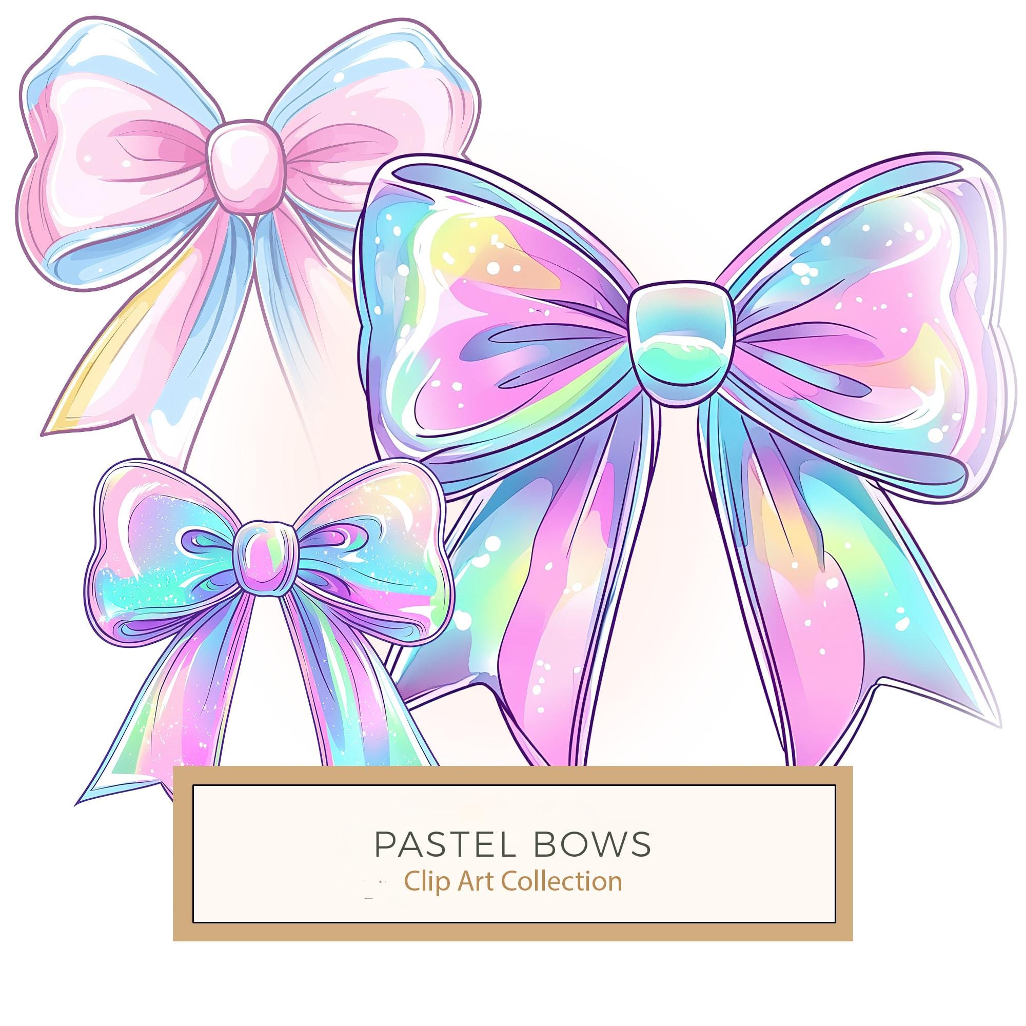 Pastel Bow Clipart: Watercolor Iridescent Graphics (PNG Set)