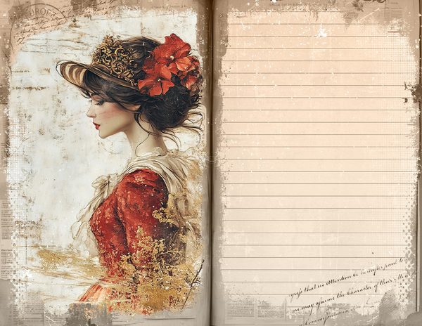 Red & Gold Vintage Ladies Watercolor Paper Set (10 JPGs) (Digital Download) — image 7