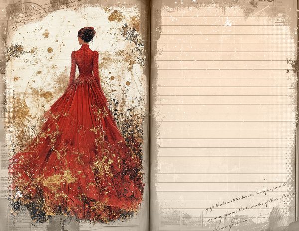 Red & Gold Vintage Ladies Watercolor Paper Set (10 JPGs) (Digital Download) — image 8