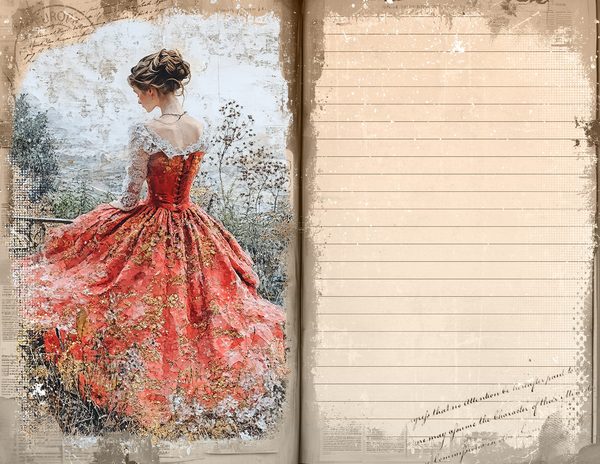 Red & Gold Vintage Ladies Watercolor Paper Set (10 JPGs) (Digital Download) — image 9