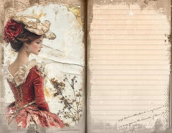 Red & Gold Vintage Ladies Watercolor Paper Set (10 JPGs) (Digital Download) — image 10