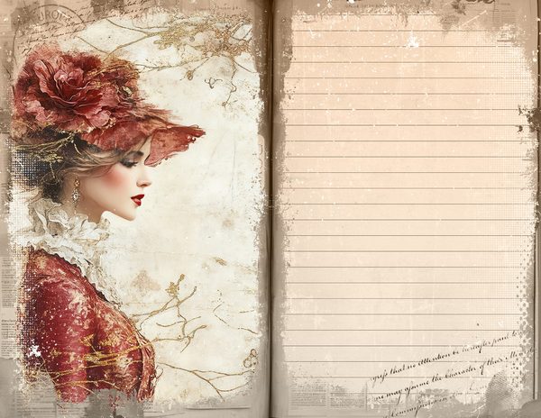 Red & Gold Vintage Ladies Watercolor Paper Set (10 JPGs) (Digital Download) — image 11