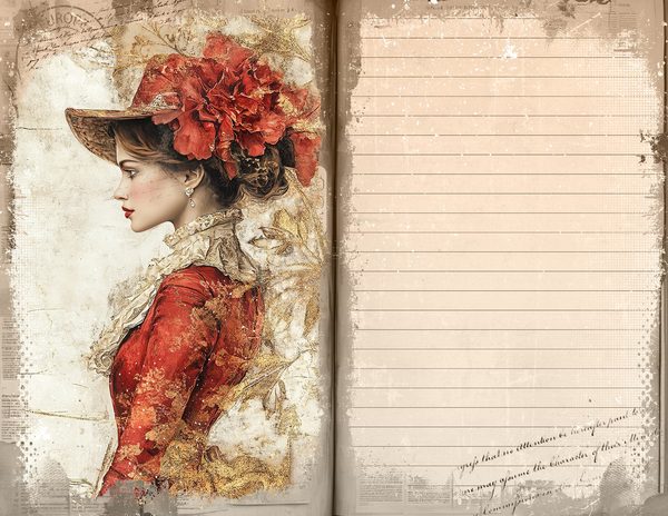 Red & Gold Vintage Ladies Watercolor Paper Set (10 JPGs) (Digital Download) — image 12