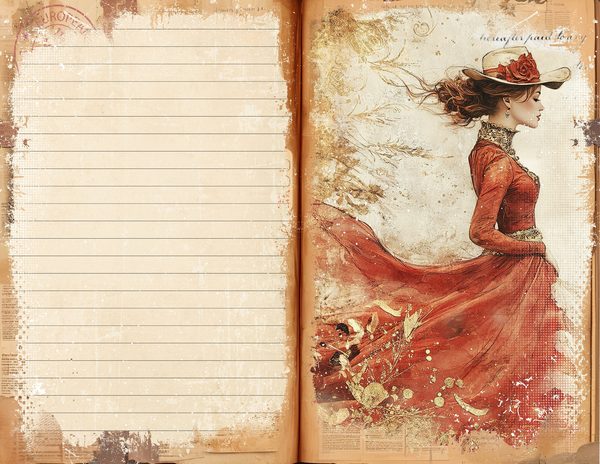 Red & Gold Vintage Ladies Watercolor Paper Set (10 JPGs) (Digital Download) — image 14