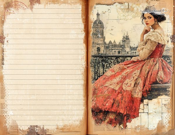 Red & Gold Vintage Ladies Watercolor Paper Set (10 JPGs) (Digital Download) — image 15