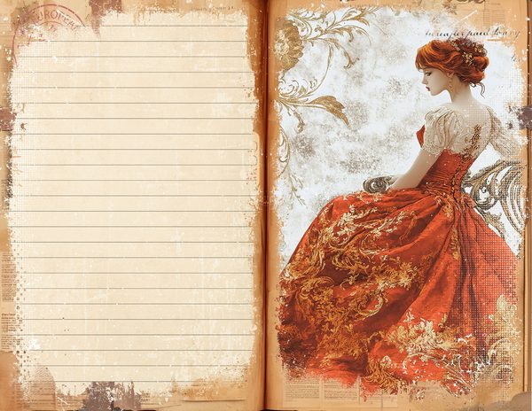 Red & Gold Vintage Ladies Watercolor Paper Set (10 JPGs) (Digital Download) — image 16