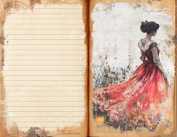 Red & Gold Vintage Ladies Watercolor Paper Set (10 JPGs) (Digital Download) — image 17