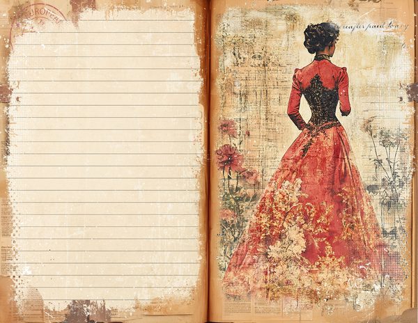 Red & Gold Vintage Ladies Watercolor Paper Set (10 JPGs) (Digital Download) — image 18