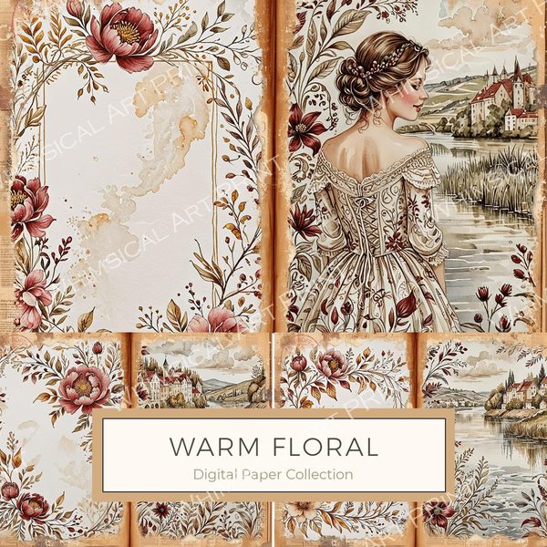 Watercolor Floral Digital Paper Set: Vintage Earth Tones (10 JPGs)