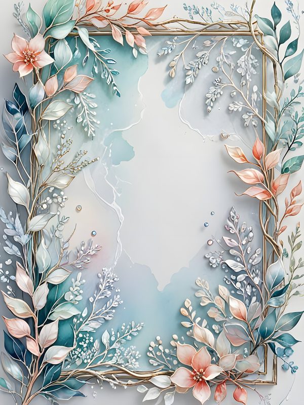 Watercolor Floral Frame Digital Paper Set: Iridescent Soft Colors (10 JPGs) Commercial Use — image 6