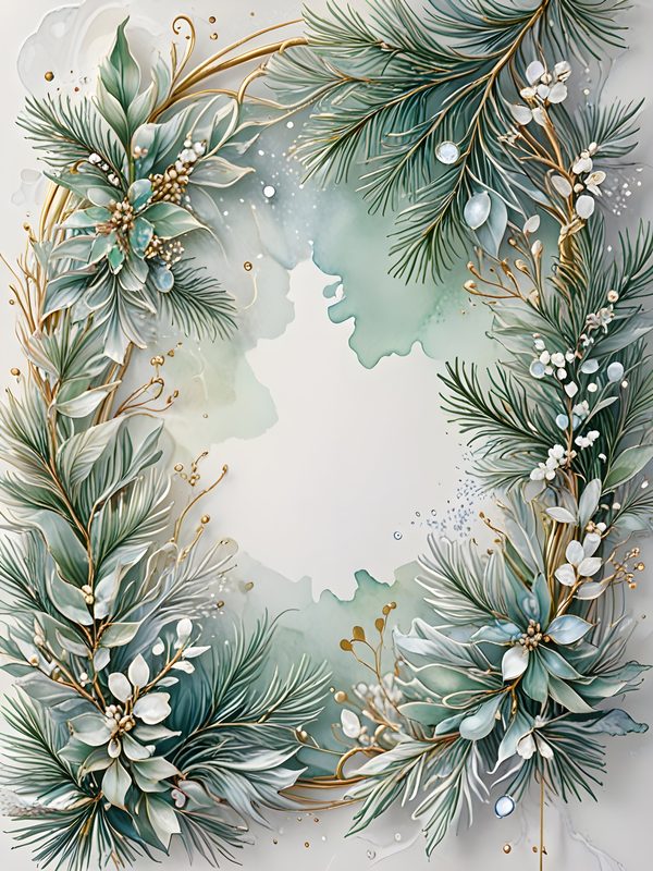Christmas Pine Frame Digital Papers: Winter Foliage Scrapbooking Background (Digital Download) — image 1
