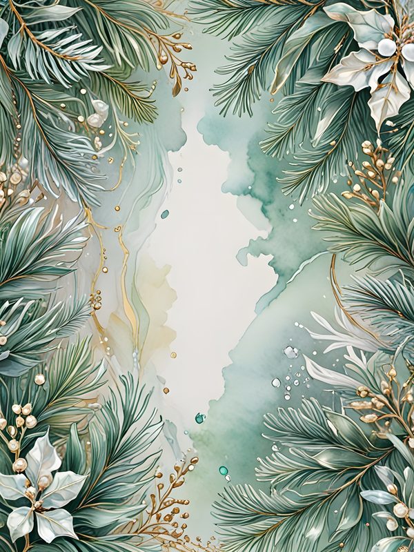 Christmas Pine Frame Digital Papers: Winter Foliage Scrapbooking Background (Digital Download) — image 3