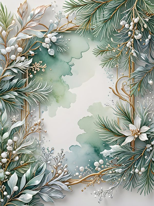 Christmas Pine Frame Digital Papers: Winter Foliage Scrapbooking Background (Digital Download) — image 6