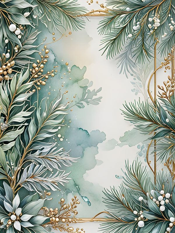 Christmas Pine Frame Digital Papers: Winter Foliage Scrapbooking Background (Digital Download) — image 9