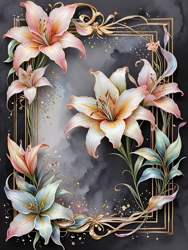 Pastel Stargazer Lily Digital Paper: Gold Frame Watercolor Set (JPGs) — image 9
