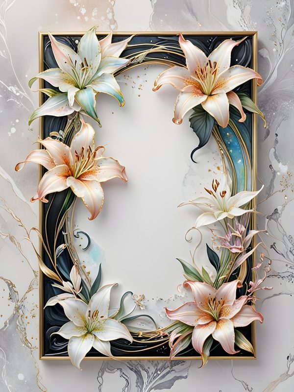 Pastel Stargazer Lily Digital Paper: Gold Frame Watercolor Set (JPGs) — image 10