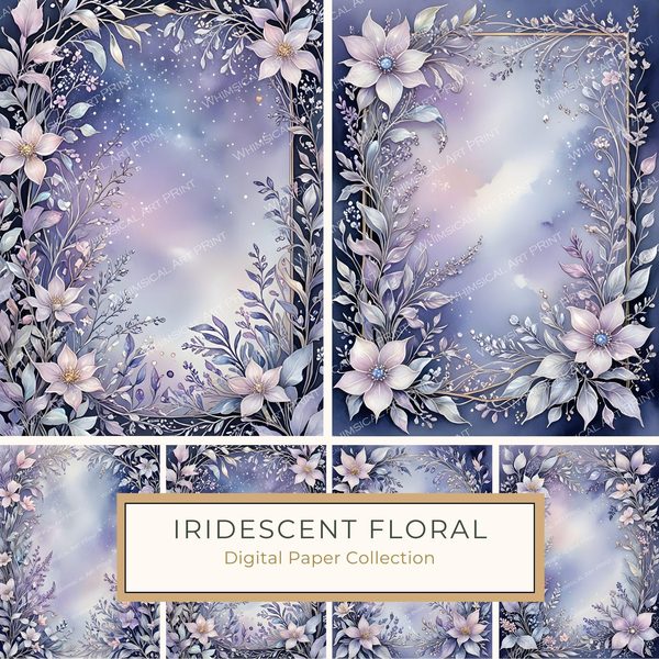 Watercolor Floral Frame Digital Paper Set: Soft Blues (10 JPGs)