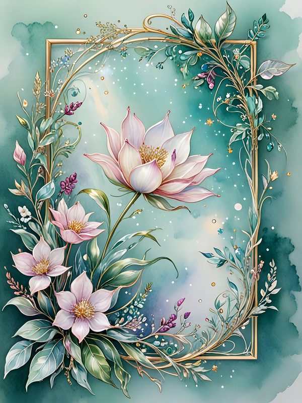Watercolor Floral Frame: Gold Accents, Pastel Digital Paper (10 JPGs) — image 1