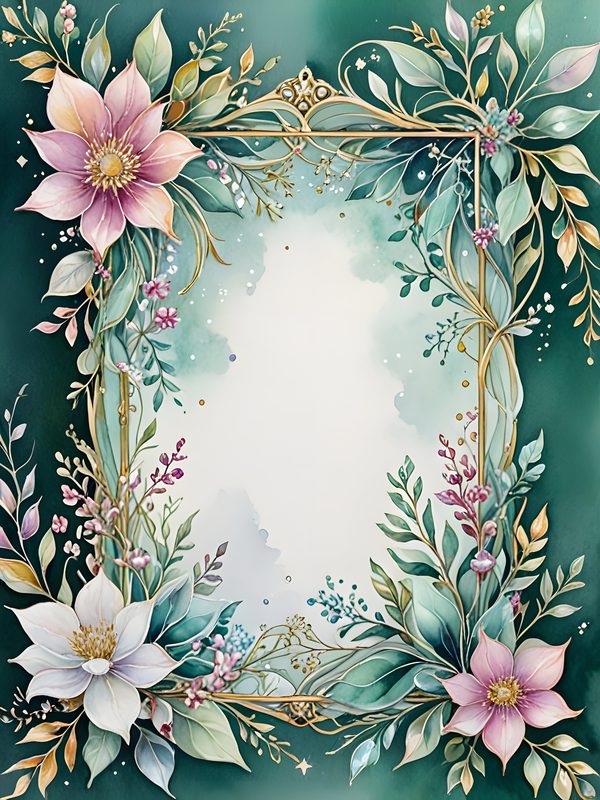 Watercolor Floral Frame: Gold Accents, Pastel Digital Paper (10 JPGs) — image 2