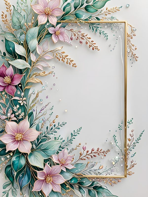 Watercolor Floral Frame: Gold Accents, Pastel Digital Paper (10 JPGs) — image 3