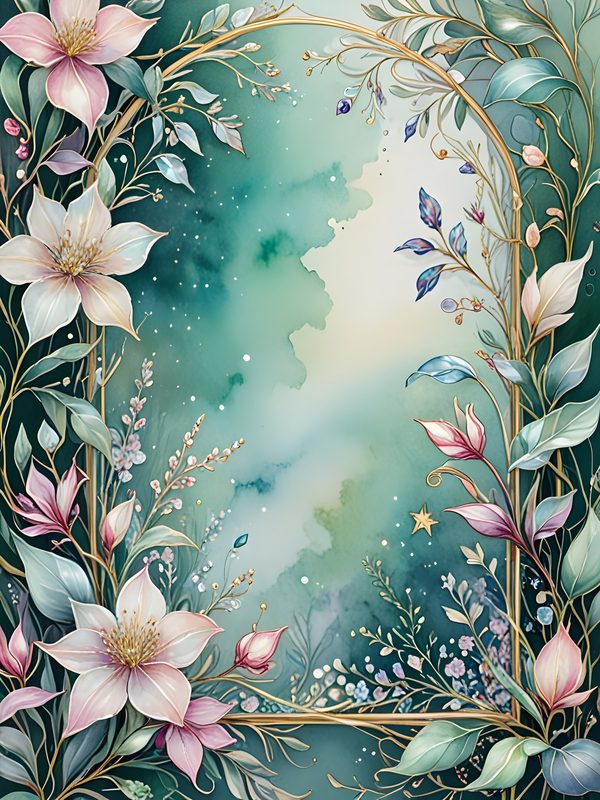 Watercolor Floral Frame: Gold Accents, Pastel Digital Paper (10 JPGs) — image 4
