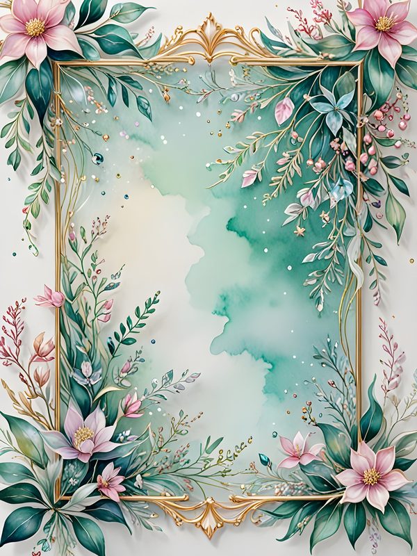 Watercolor Floral Frame: Gold Accents, Pastel Digital Paper (10 JPGs) — image 5
