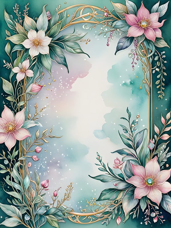 Watercolor Floral Frame: Gold Accents, Pastel Digital Paper (10 JPGs) — image 6