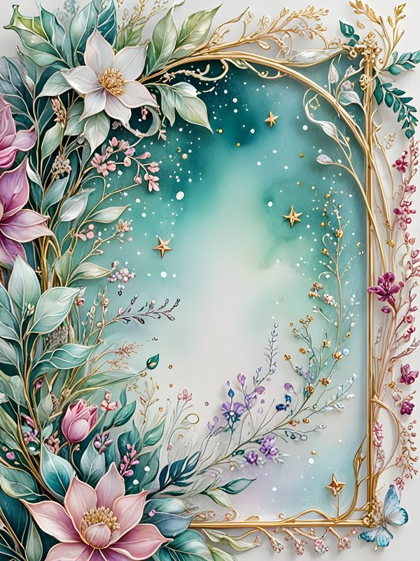 Watercolor Floral Frame: Gold Accents, Pastel Digital Paper (10 JPGs) — image 7
