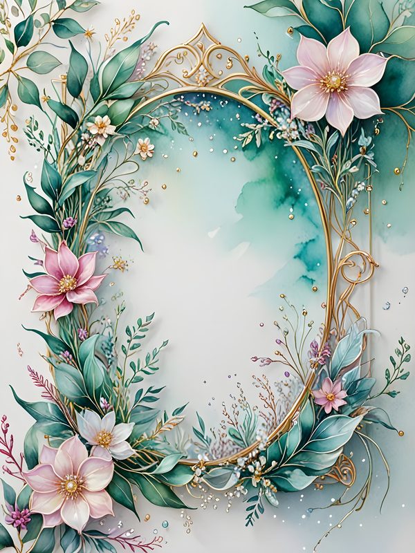 Watercolor Floral Frame: Gold Accents, Pastel Digital Paper (10 JPGs) — image 8