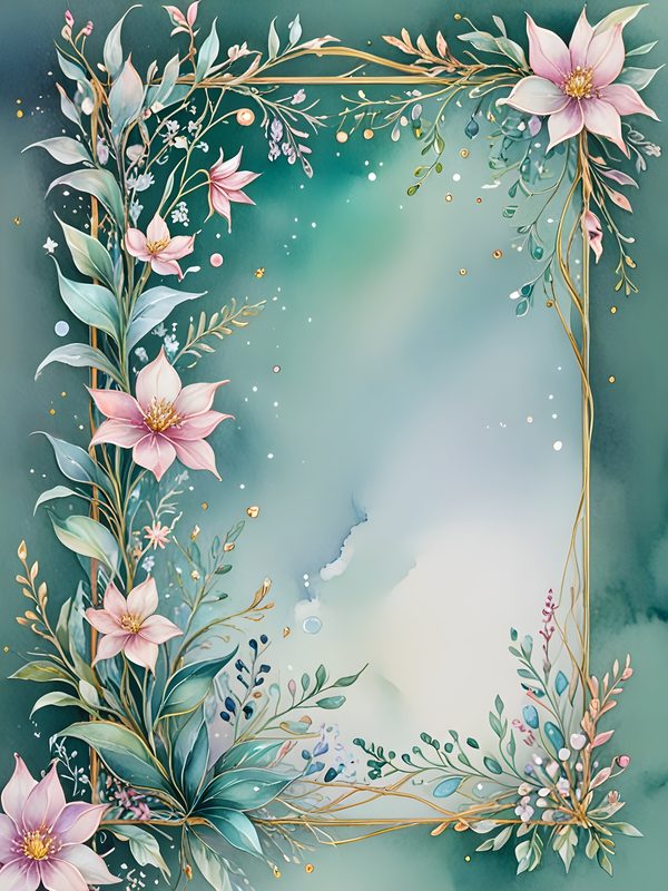 Watercolor Floral Frame: Gold Accents, Pastel Digital Paper (10 JPGs) — image 9