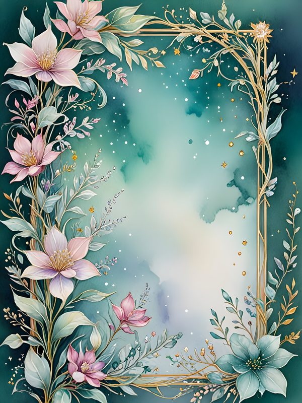 Watercolor Floral Frame: Gold Accents, Pastel Digital Paper (10 JPGs) — image 10