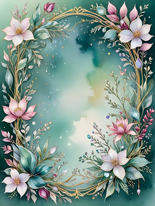Watercolor Floral Frame: Gold Accents, Pastel Digital Paper (10 JPGs) — image 11