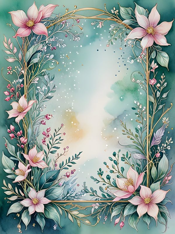 Watercolor Floral Frame: Gold Accents, Pastel Digital Paper (10 JPGs) — image 12