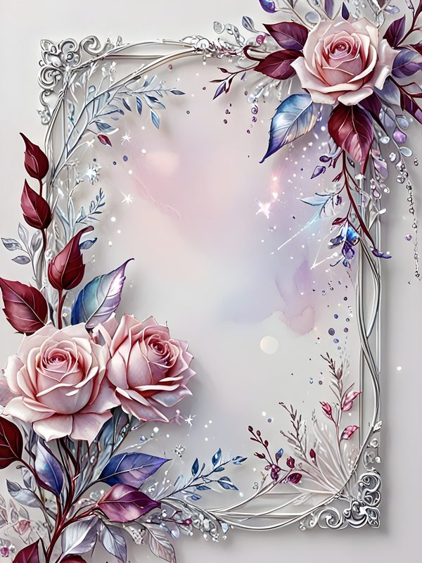 Iridescent Rose Frame Digital Paper: Pink Floral Scrapbook Set (10 JPG) — image 1