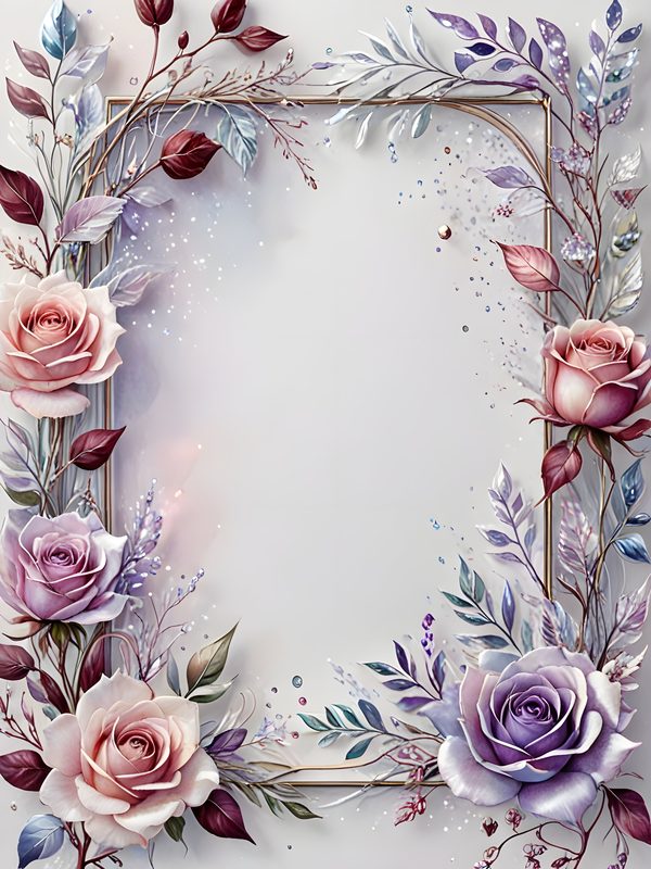 Iridescent Rose Frame Digital Paper: Pink Floral Scrapbook Set (10 JPG) — image 2