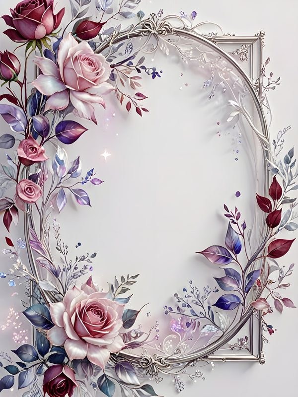 Iridescent Rose Frame Digital Paper: Pink Floral Scrapbook Set (10 JPG) — image 3