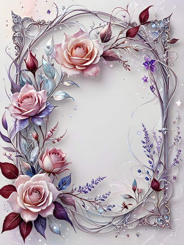 Iridescent Rose Frame Digital Paper: Pink Floral Scrapbook Set (10 JPG) — image 4