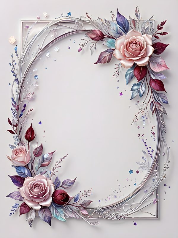 Iridescent Rose Frame Digital Paper: Pink Floral Scrapbook Set (10 JPG) — image 5