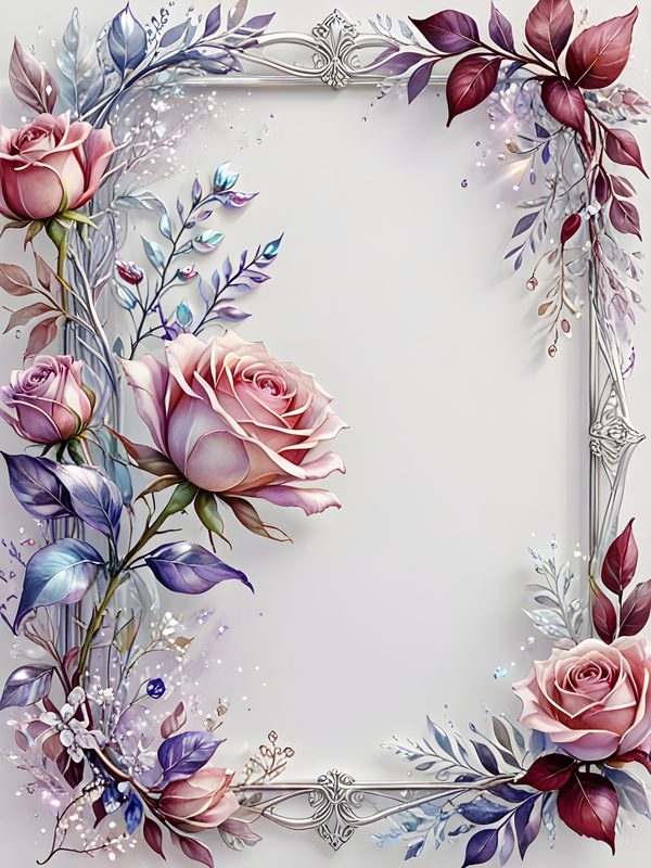 Iridescent Rose Frame Digital Paper: Pink Floral Scrapbook Set (10 JPG) — image 7