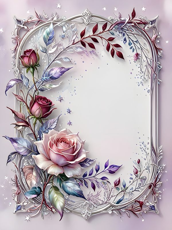 Iridescent Rose Frame Digital Paper: Pink Floral Scrapbook Set (10 JPG) — image 8